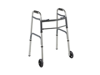 Two Button Folding Walker W / Universal Height Adjustment With Wheels