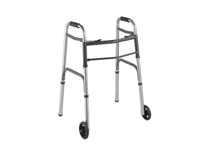 Two Button Folding Walker W / Universal Height Adjustment With Wheels